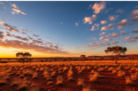 붉은 흙과 광활한 하늘이 인상적인 호주 아웃백의 풍경입니다.