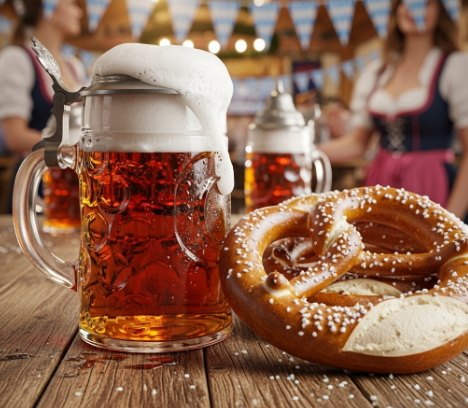 옥토버페스트의 상징, 1리터짜리 맥주잔 '마스(Maß)'와 프레첼