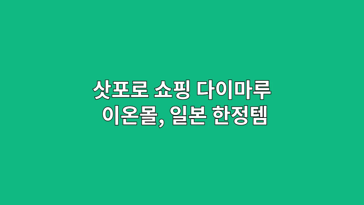 삿포로 쇼핑, 다이마루 vs 이온몰, "이것만 사세요" 일본 한정템 쇼핑리스트와 할인 공략법