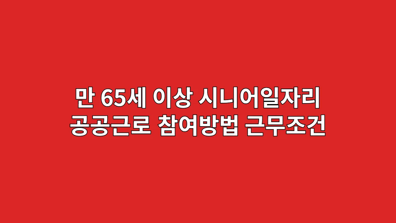 만 65세 이상 시니어일자리 공공근로 참여방법과 근무조건