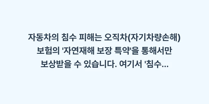 침수차 보상 기준: 자동차의 침수 피해는 오직차... (1)