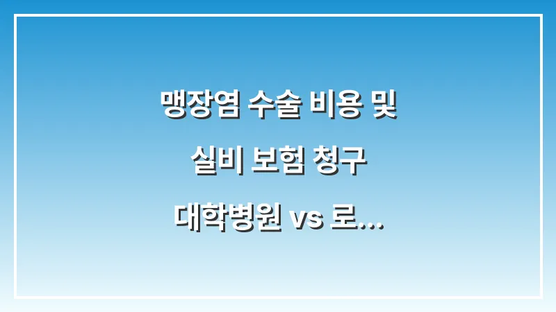 맹장염 수술 비용 및 실비 보험 청구: 대학병원 vs 로컬병원 비용 차이 총정리 대표 이미지