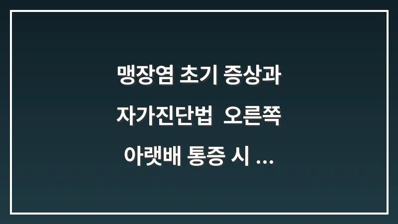 맹장염 초기 증상과 자가진단법: 오른쪽 아랫배 통증 시 즉시 확인해야 할 신호 대표 이미지