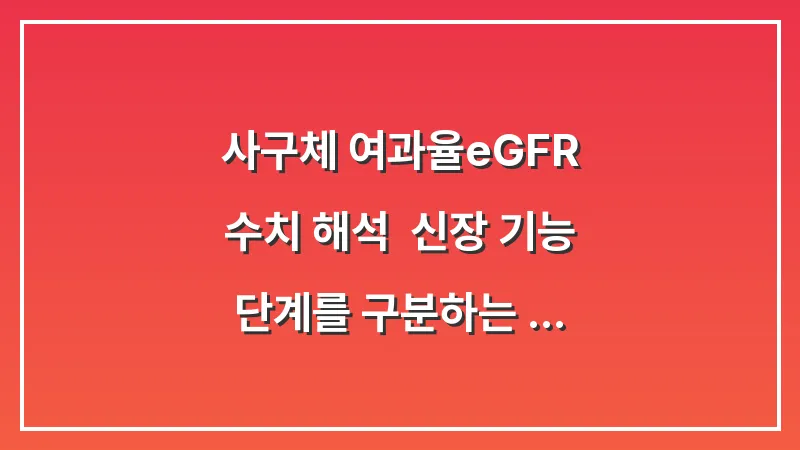 사구체 여과율(eGFR) 수치 해석: 신장 기능 단계를 구분하는 핵심 지표 대표 이미지