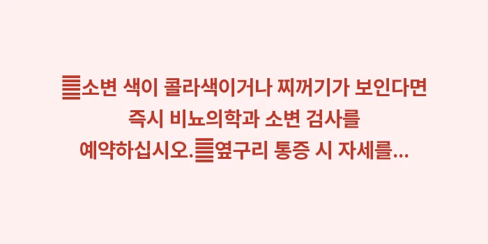 혈뇨와 옆구리 통증 분석: ✔소변 색이 콜라색이거나 찌... (1)
