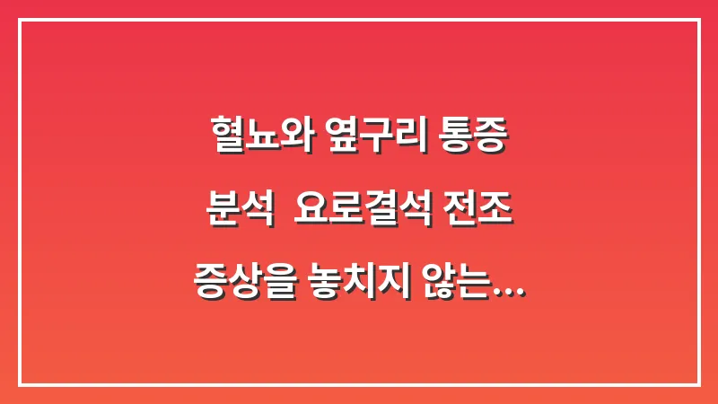 혈뇨와 옆구리 통증 분석: 요로결석 전조 증상을 놓치지 않는 자가 체크 리스트 대표 이미지