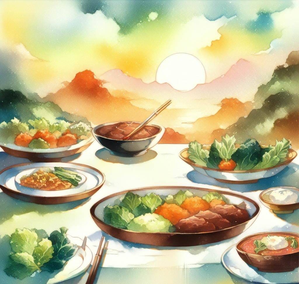 소 연골 추출 콘드로이친 황산염이 관절 윤활액 생성에 미치는 임상적 데이터 - 따뜻하고 부드러운 소 연골 곰탕과 신선한 제철 채소가 어우러진 우아한 테이블 세팅