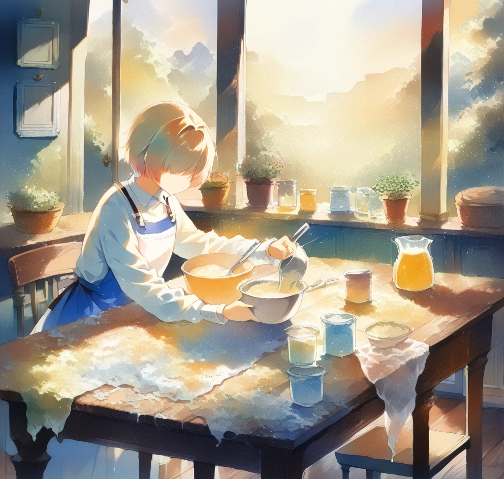 당뇨 환자의 안전한 단맛 대체제 이눌린 에리스리톨 스테비아 혈당 변화 분석 - 세련된 주방 테이블 위에서 에리스리톨과 스테비아를 섞어 홈메이드 무당 연유를 만드는 섬세한 조리 과정
