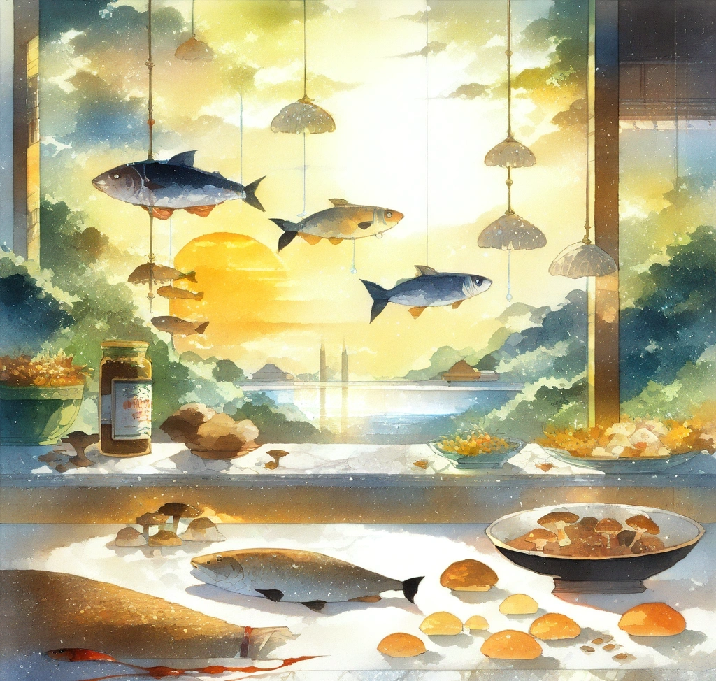 A sophisticated wellness kitchen scene featuring a variety of vitamin D-rich gourmet ingredients like sun-dried mushrooms, fatty fish, and fortified artisanal dairy products arranged on a marble countertop 갱년기 여성의 우울증 감소와 세로토닌 합성에 비타민 D 수치가 미치는 영향 - A sophisticated wellness kitchen scene featuring a variety of vitamin D-rich gourmet ingredients like sun-dried mushrooms, fatty fish, and fortified artisanal dairy products arranged on a marble countertop