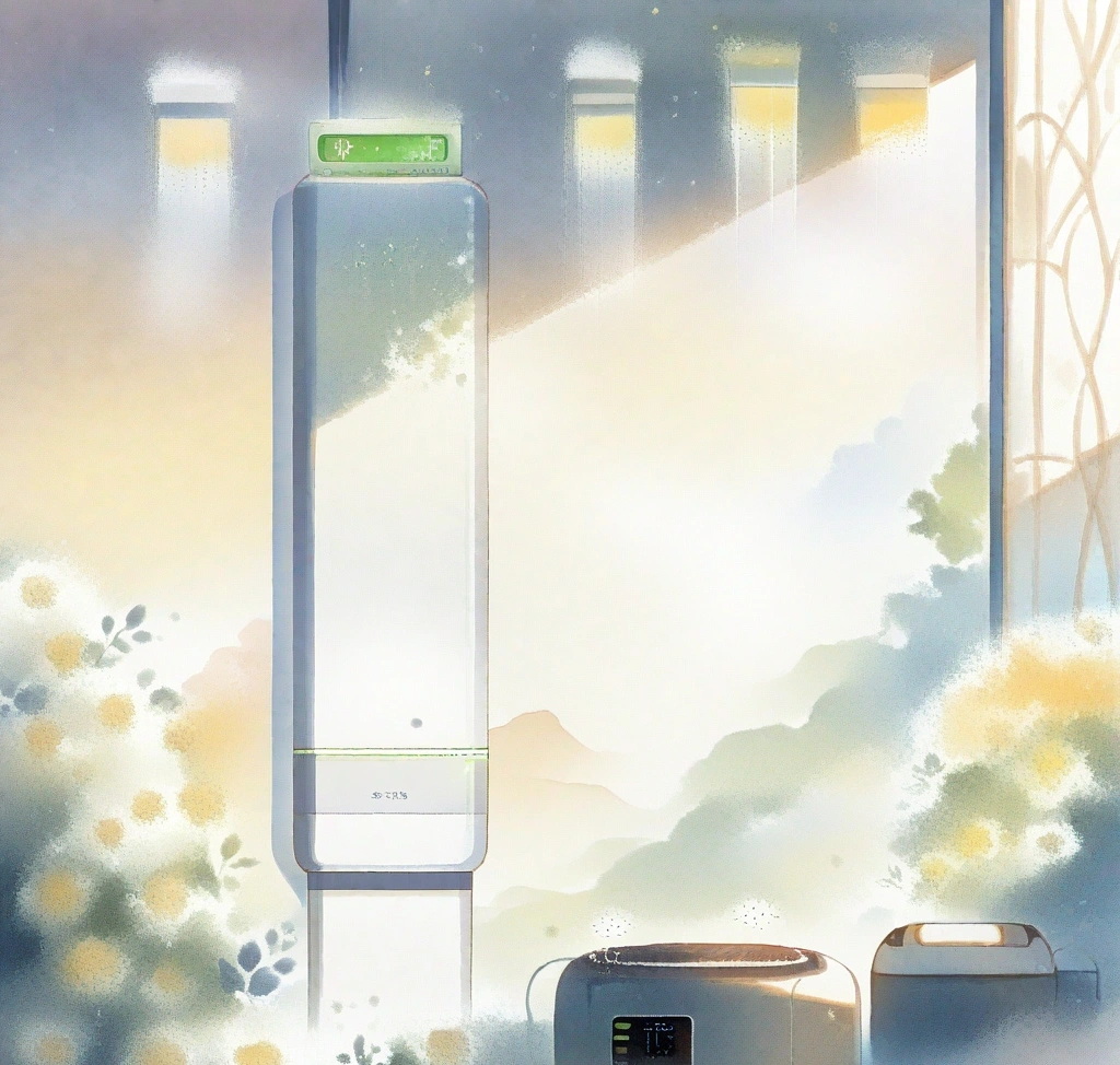 High-tech domestic air purification system and smart home environment monitoring dashboard showing humidity, pollen levels, and air quality index for respiratory health optimization 비염 알레르기 극복: 호흡기 필터 과민 반응 리스크 분석 및 비강 생태계 면역 방어망 데이터 - High-tech domestic air purification system and smart home environment monitoring dashboard showing humidity, pollen levels, and air quality index for respiratory health optimization