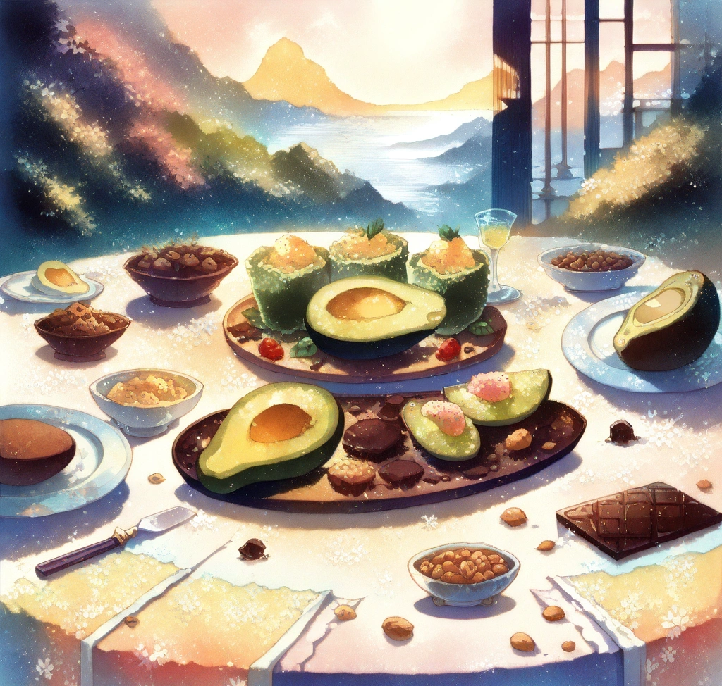 눈밑 떨림과 만성 피로 마그네슘 결핍 시 나타나는 우리 몸의 신경학적 경고 신호 - 아보카도, 견과류, 다크 초콜릿이 조화롭게 배치된 감각적인 브런치 테이블 세팅