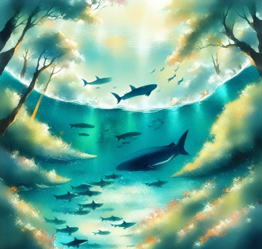 세부 여행 준비물 및 6월 7월 8월 날씨 의류 선택, 오슬롭 고래상어 아쿠아슈즈 필수 이유 및 가와산 캐녀닝 안전 수칙 - 세부의 에메랄드빛 바다 위에서 여유롭게 수영하는 고래상어와 이를 지켜보는 여행자들의 평화로운 풍경