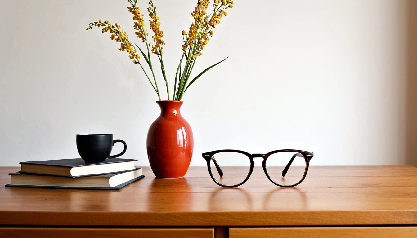 3 a pair of eyeglasses on a wo 3