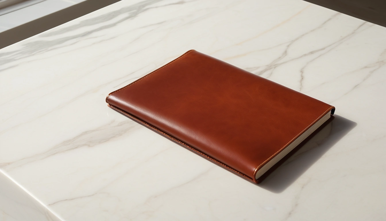 5 leather portfolio resting on 3