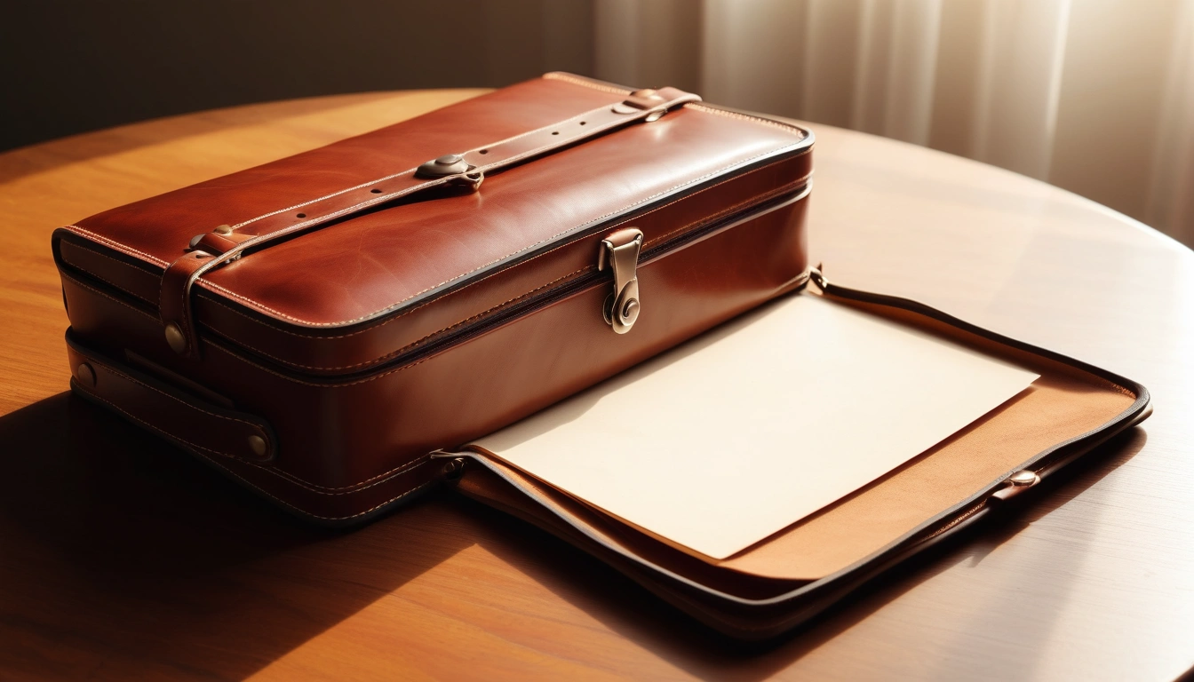 a vintage leather holder and an open bla 3