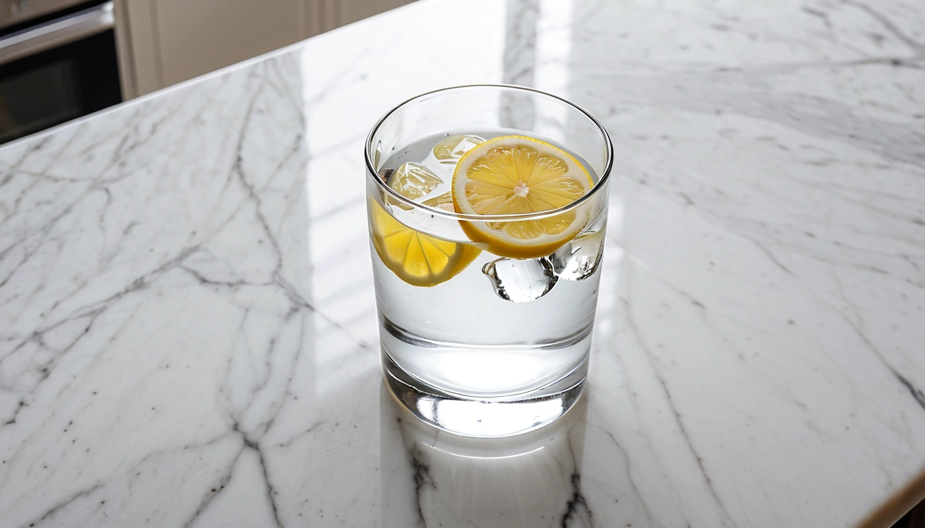c a clear glass of water with 2