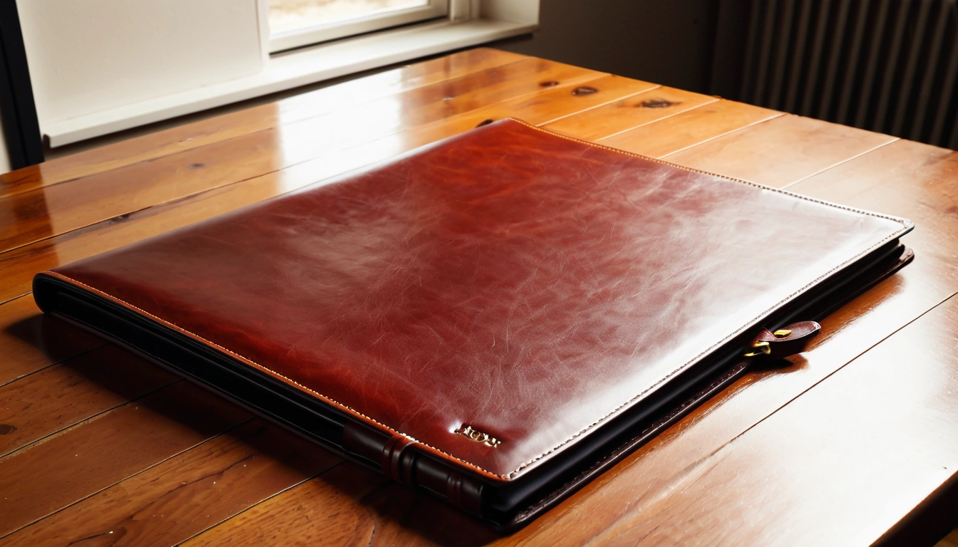extension em a blank leather portfolio on 2