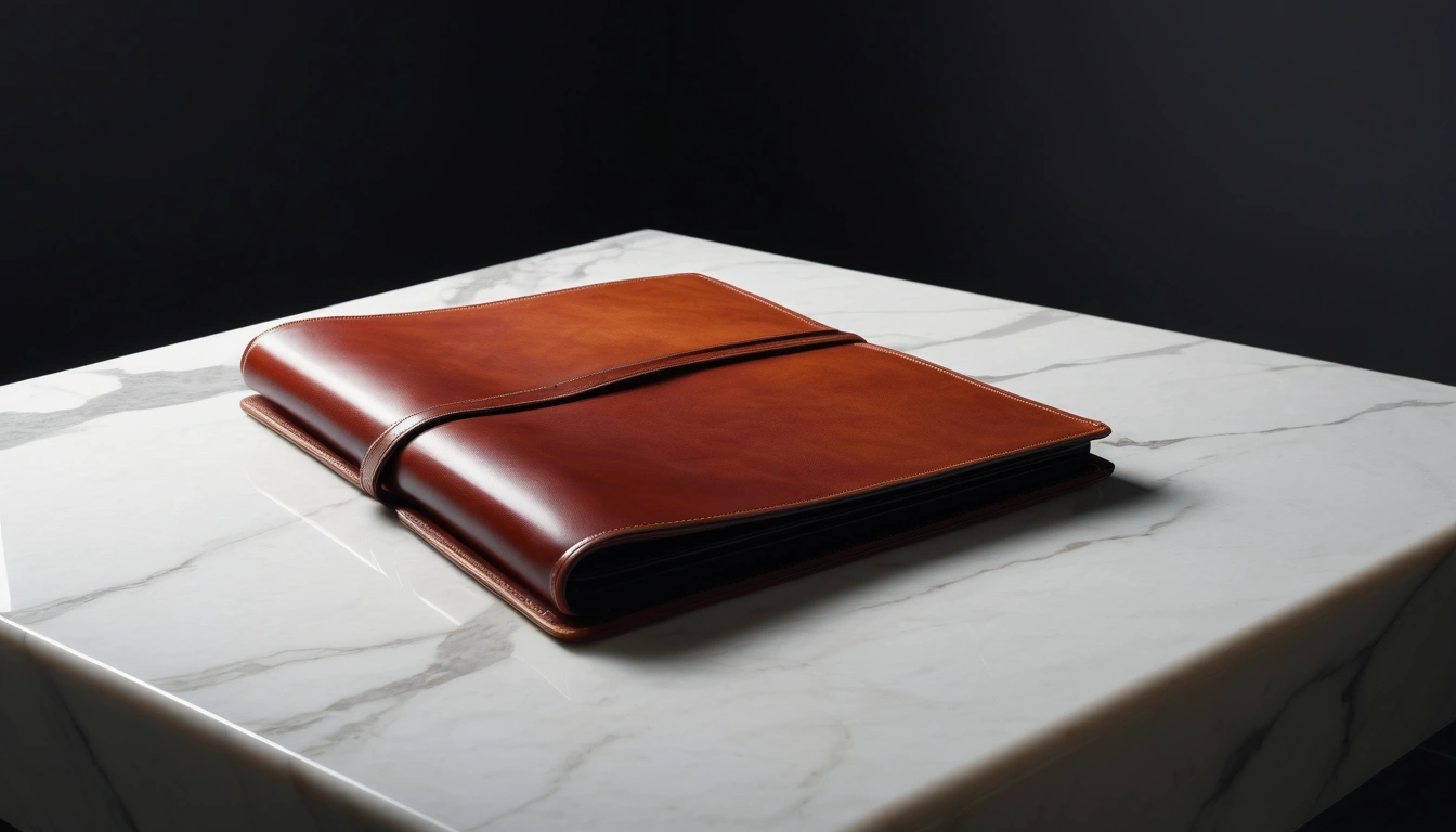 investment p leather portfolio resting on 3