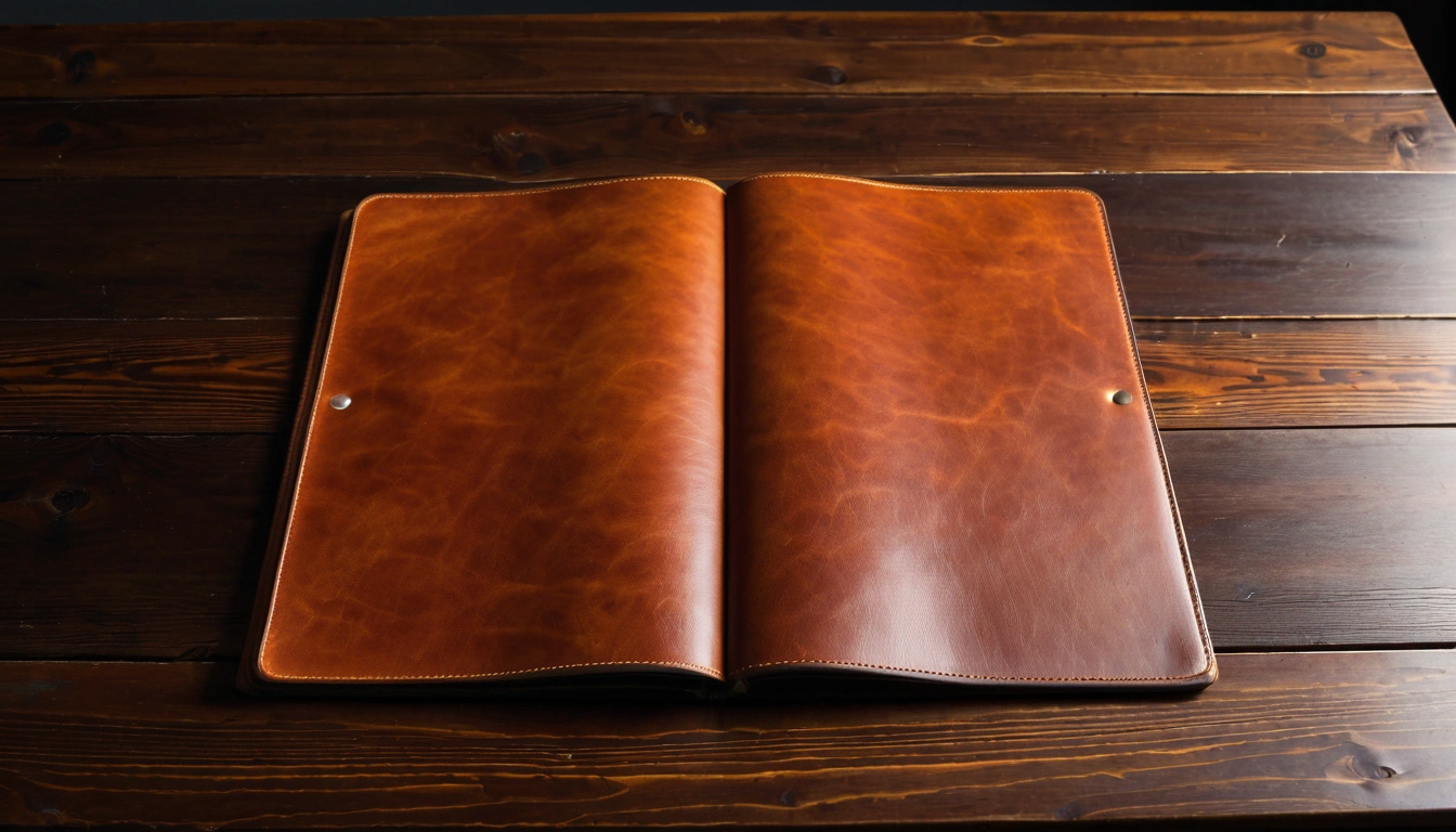 p435 a blank leather portfolio on 2