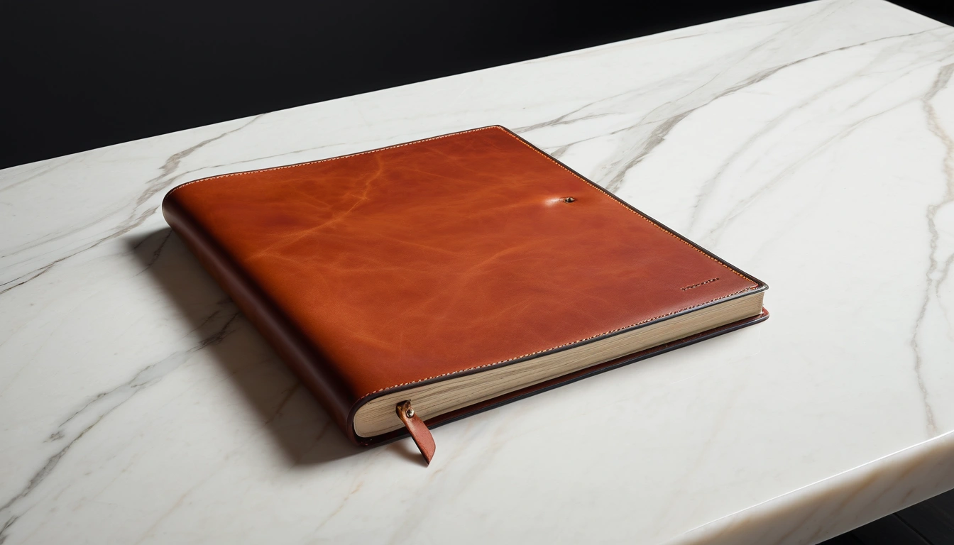 real estate leather portfolio resting on 3